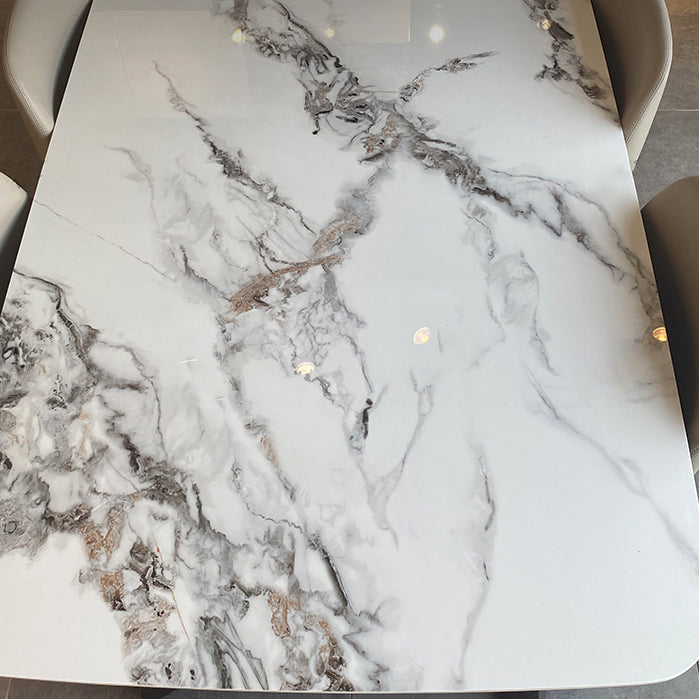 Modern Rectangle Dining Table Stone Top Walnut Tripod Base Dining Table Clearhalo 'Dining Tables & Seating' 'Dining Tables' 'dining_table' 'furn' 'furn_dining_table' 'Furniture' 'furniture_dining_table' 'Kitchen & Dining Furniture' 'kitchen' 'kitchen_dining_table' 4706952