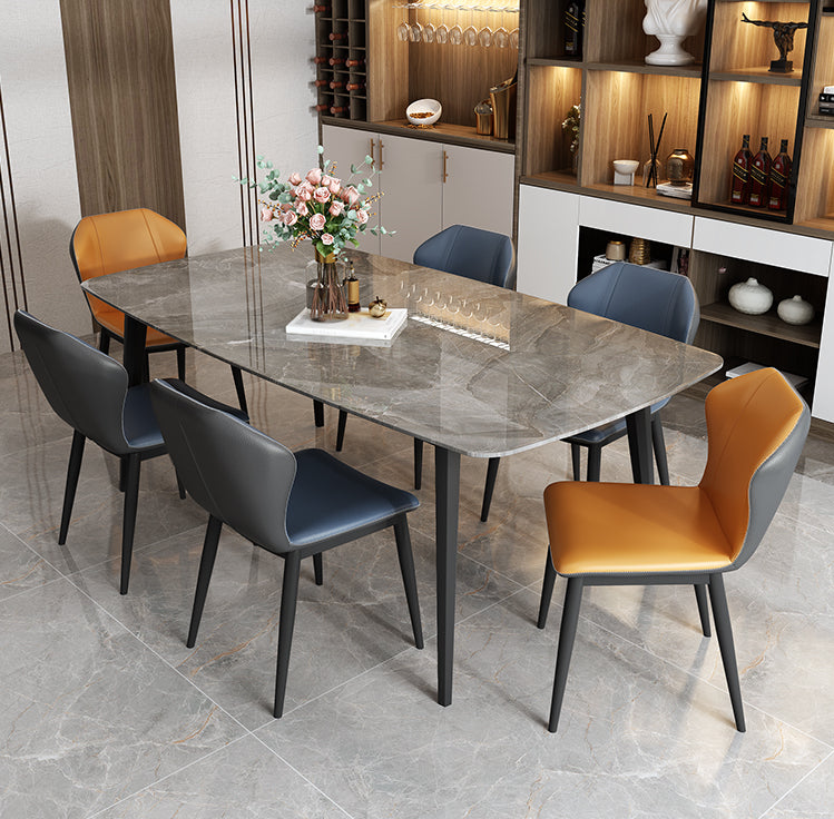 Sintered Stone Top Dining Table Rectangle Table with Metal 4 Legs for Restaurant Gray Without Chairs Clearhalo 'Dining Tables & Seating' 'Dining Tables' 'dining_table' 'furn' 'furn_dining_table' 'Furniture' 'furniture_dining_table' 'Kitchen & Dining Furniture' 'kitchen' 'kitchen_dining_table' 4706962
