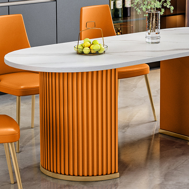 Stone White Top Dining Table Modern Dining Table with Double Pedestal Base Clearhalo 'Dining Tables & Seating' 'Dining Tables' 'dining_table' 'furn' 'furn_dining_table' 'Furniture' 'furniture_dining_table' 'Kitchen & Dining Furniture' 'kitchen' 'kitchen_dining_table' 4706980