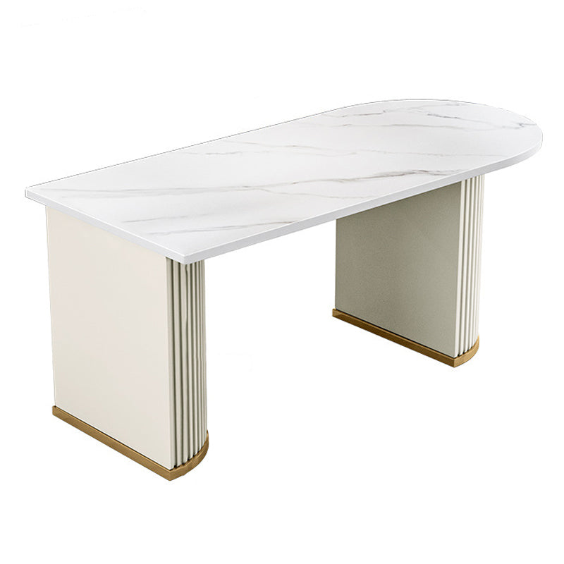 Stone White Top Dining Table Modern Dining Table with Double Pedestal Base Free Form White Clearhalo 'Dining Tables & Seating' 'Dining Tables' 'dining_table' 'furn' 'furn_dining_table' 'Furniture' 'furniture_dining_table' 'Kitchen & Dining Furniture' 'kitchen' 'kitchen_dining_table' 4706983