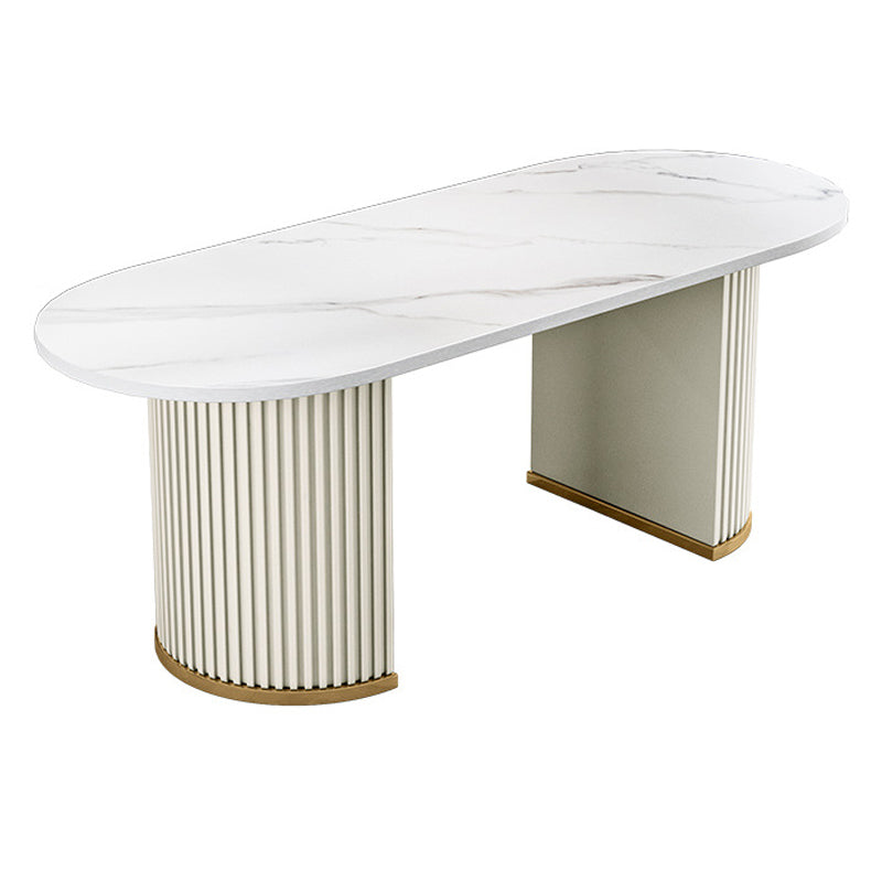 Stone White Top Dining Table Modern Dining Table with Double Pedestal Base Oval White Clearhalo 'Dining Tables & Seating' 'Dining Tables' 'dining_table' 'furn' 'furn_dining_table' 'Furniture' 'furniture_dining_table' 'Kitchen & Dining Furniture' 'kitchen' 'kitchen_dining_table' 4706984