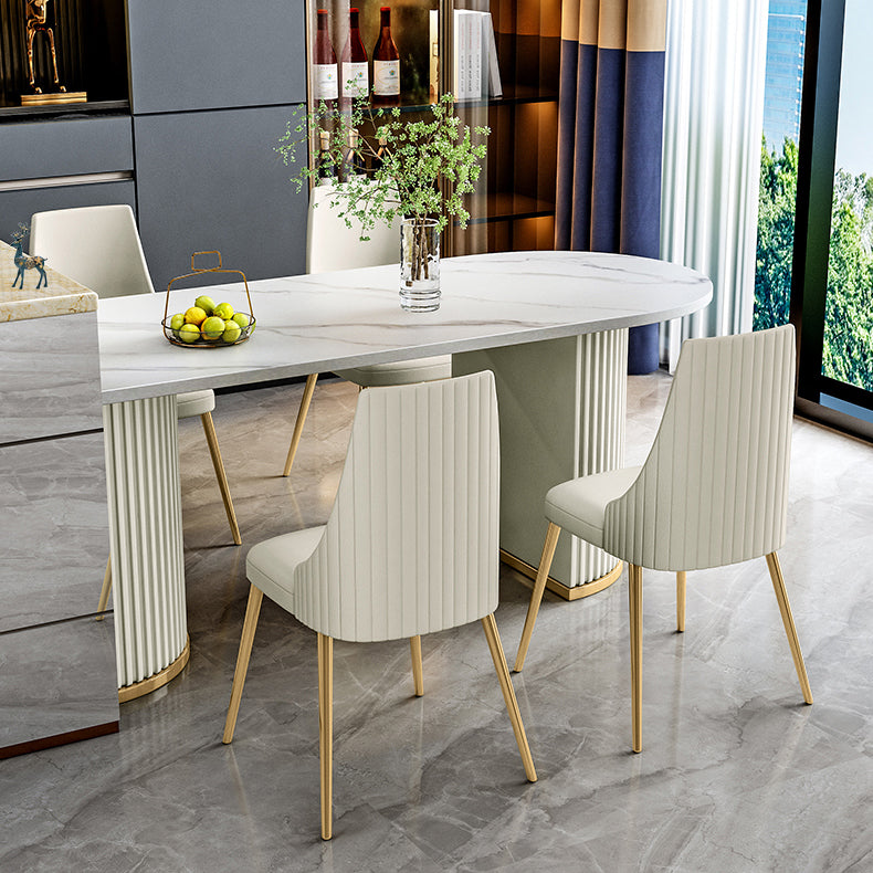 Stone White Top Dining Table Modern Dining Table with Double Pedestal Base Clearhalo 'Dining Tables & Seating' 'Dining Tables' 'dining_table' 'furn' 'furn_dining_table' 'Furniture' 'furniture_dining_table' 'Kitchen & Dining Furniture' 'kitchen' 'kitchen_dining_table' 4706985