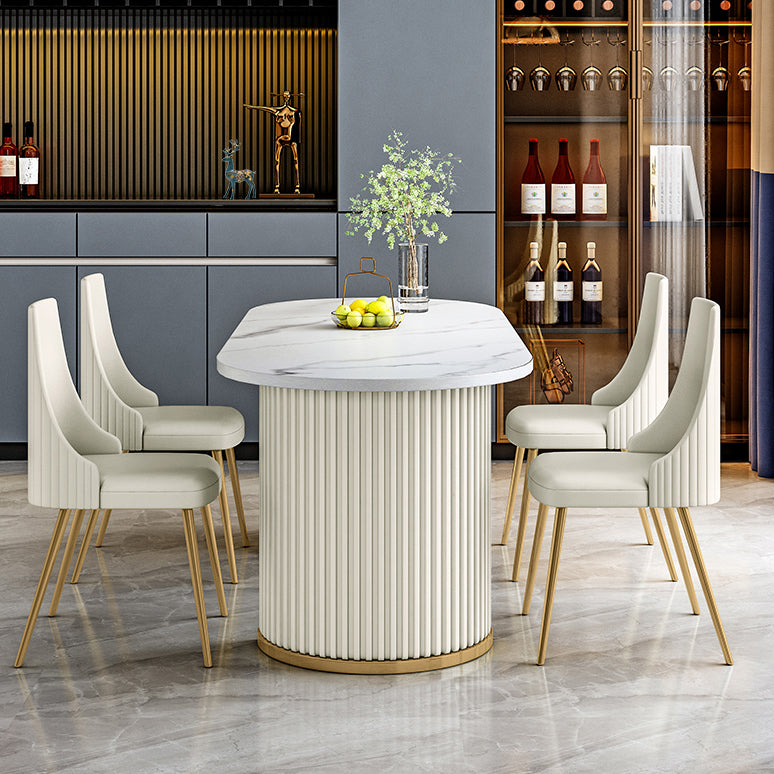 Stone White Top Dining Table Modern Dining Table with Double Pedestal Base Clearhalo 'Dining Tables & Seating' 'Dining Tables' 'dining_table' 'furn' 'furn_dining_table' 'Furniture' 'furniture_dining_table' 'Kitchen & Dining Furniture' 'kitchen' 'kitchen_dining_table' 4706986