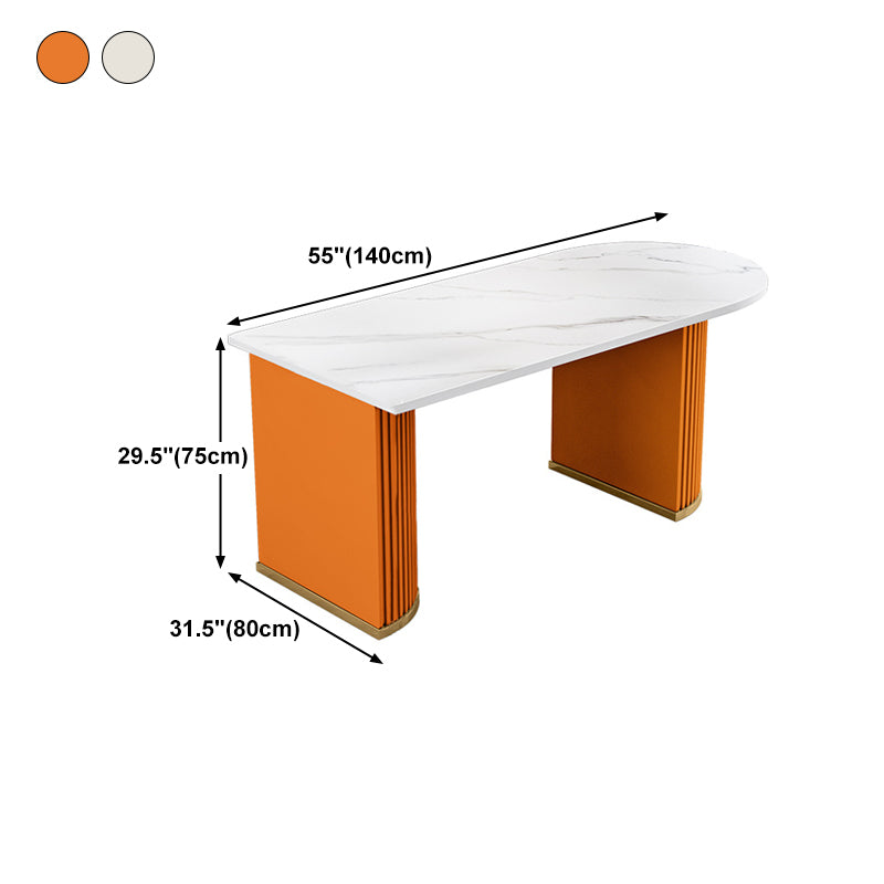 Stone White Top Dining Table Modern Dining Table with Double Pedestal Base Clearhalo 'Dining Tables & Seating' 'Dining Tables' 'dining_table' 'furn' 'furn_dining_table' 'Furniture' 'furniture_dining_table' 'Kitchen & Dining Furniture' 'kitchen' 'kitchen_dining_table' 4706987