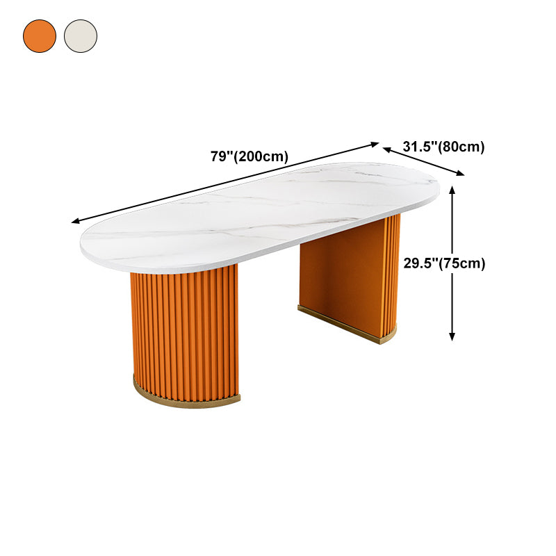 Stone White Top Dining Table Modern Dining Table with Double Pedestal Base Clearhalo 'Dining Tables & Seating' 'Dining Tables' 'dining_table' 'furn' 'furn_dining_table' 'Furniture' 'furniture_dining_table' 'Kitchen & Dining Furniture' 'kitchen' 'kitchen_dining_table' 4706994