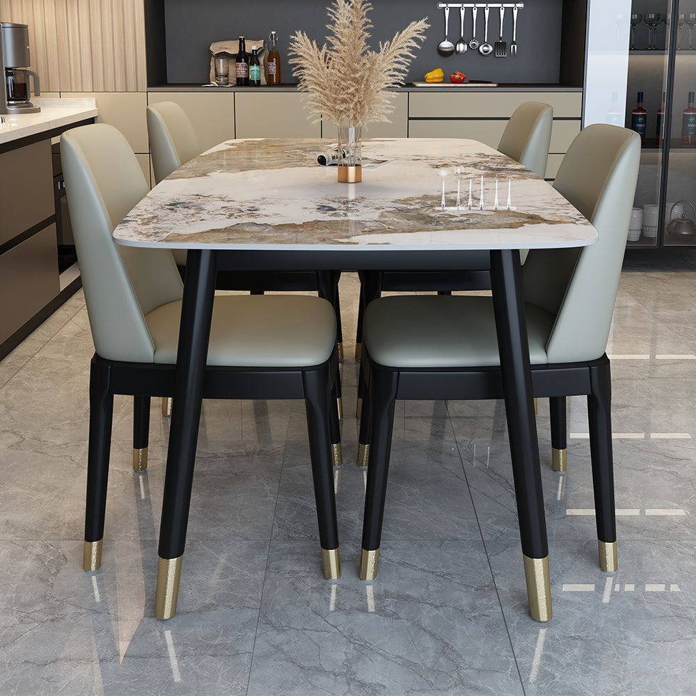 Traditional Luxury Rectangle Dining Table Solid Wood Black Frame 4 Legs Dining Table Pandora Gold 47.2"L x 31.5"W x 29.9"H Without Chairs Clearhalo 'Dining Tables & Seating' 'Dining Tables' 'dining_table' 'furn' 'furn_dining_table' 'Furniture' 'furniture_dining_table' 'Kitchen & Dining Furniture' 'kitchen' 'kitchen_dining_table' 4707015