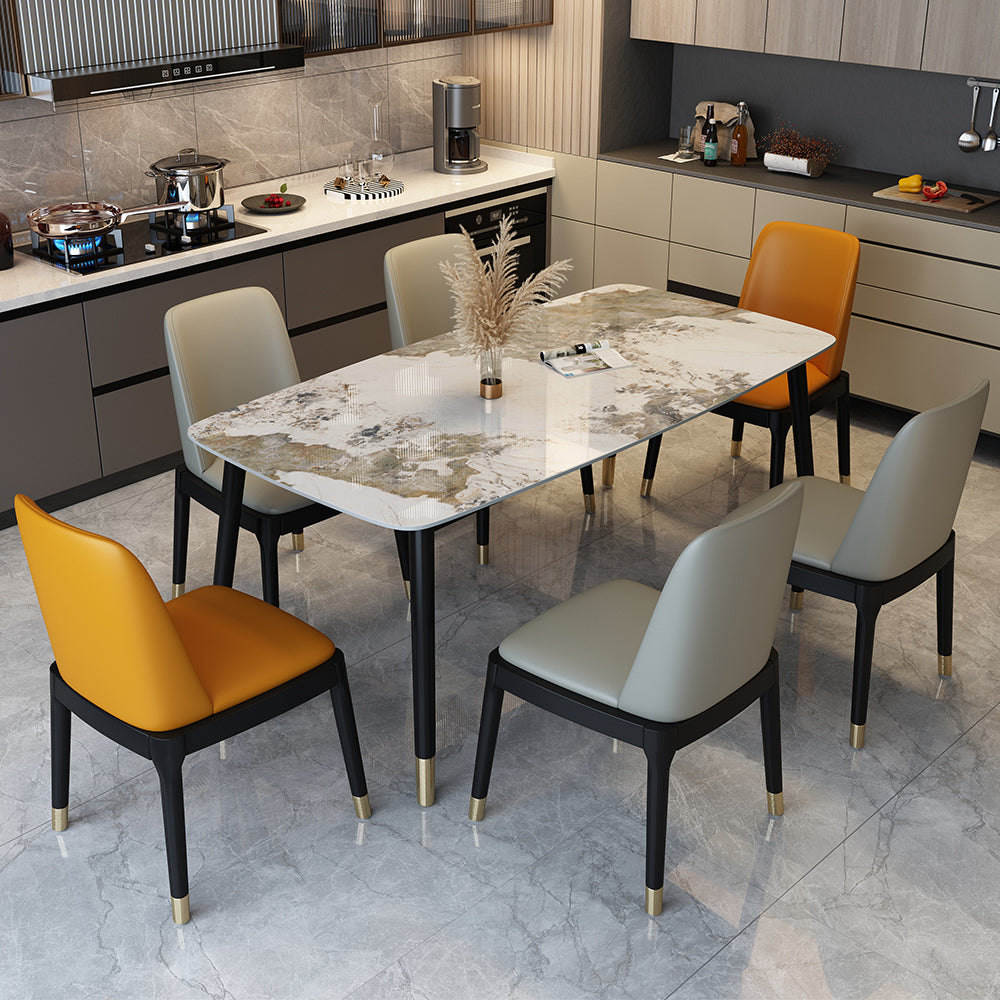 Traditional Luxury Rectangle Dining Table Solid Wood Black Frame 4 Legs Dining Table Pandora Gold Without Chairs Clearhalo 'Dining Tables & Seating' 'Dining Tables' 'dining_table' 'furn' 'furn_dining_table' 'Furniture' 'furniture_dining_table' 'Kitchen & Dining Furniture' 'kitchen' 'kitchen_dining_table' 4707016