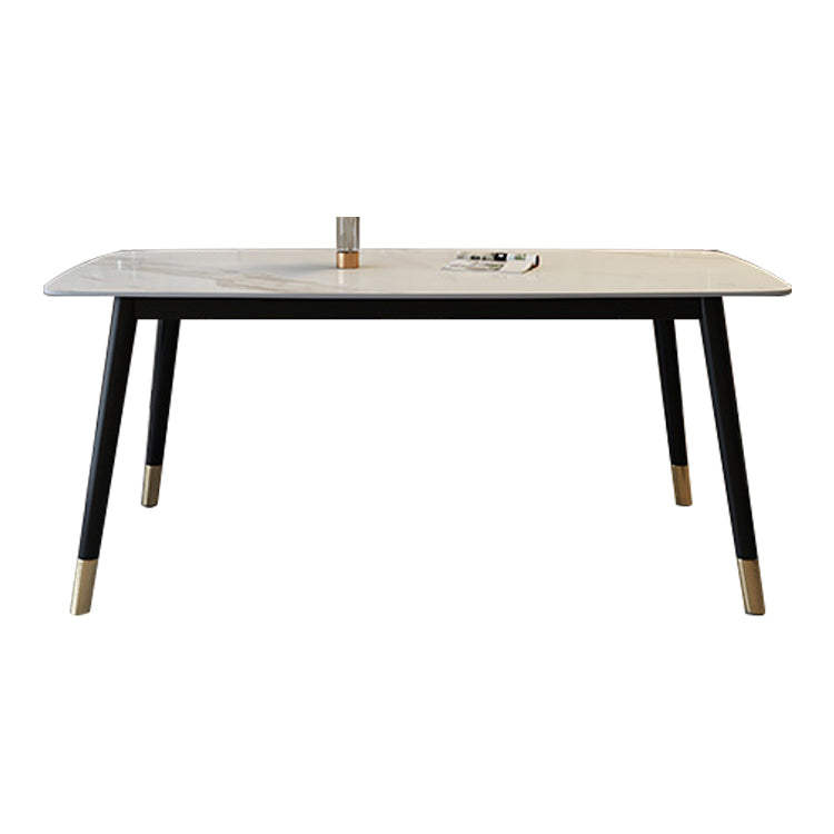 Traditional Luxury Rectangle Dining Table Solid Wood Black Frame 4 Legs Dining Table White Without Chairs Clearhalo 'Dining Tables & Seating' 'Dining Tables' 'dining_table' 'furn' 'furn_dining_table' 'Furniture' 'furniture_dining_table' 'Kitchen & Dining Furniture' 'kitchen' 'kitchen_dining_table' 4707018