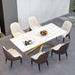 Luxury Sintered Stone Top Dining Table Rectangle Table with Metal Pedestal White Gold 63"L x 31.5"W x 29.5"H Without Chairs Clearhalo 'Dining Tables & Seating' 'Dining Tables' 'dining_table' 'furn' 'furn_dining_table' 'Furniture' 'furniture_dining_table' 'Kitchen & Dining Furniture' 'kitchen' 'kitchen_dining_table' 4707034
