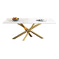 Luxury Sintered Stone Top Dining Table Rectangle Table with Metal Pedestal White Gold Without Chairs Clearhalo 'Dining Tables & Seating' 'Dining Tables' 'dining_table' 'furn' 'furn_dining_table' 'Furniture' 'furniture_dining_table' 'Kitchen & Dining Furniture' 'kitchen' 'kitchen_dining_table' 4707035