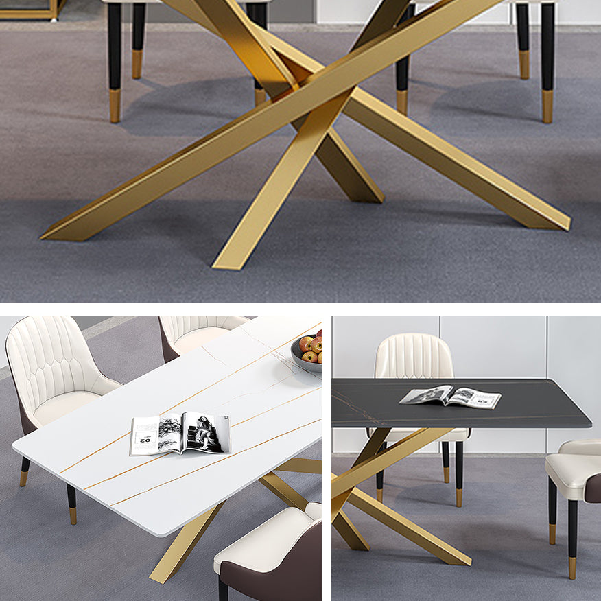 Luxury Sintered Stone Top Dining Table Rectangle Table with Metal Pedestal Clearhalo 'Dining Tables & Seating' 'Dining Tables' 'dining_table' 'furn' 'furn_dining_table' 'Furniture' 'furniture_dining_table' 'Kitchen & Dining Furniture' 'kitchen' 'kitchen_dining_table' 4707036