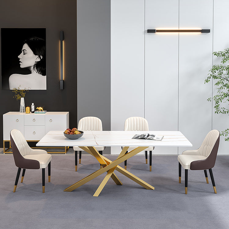 Luxury Sintered Stone Top Dining Table Rectangle Table with Metal Pedestal Clearhalo 'Dining Tables & Seating' 'Dining Tables' 'dining_table' 'furn' 'furn_dining_table' 'Furniture' 'furniture_dining_table' 'Kitchen & Dining Furniture' 'kitchen' 'kitchen_dining_table' 4707038