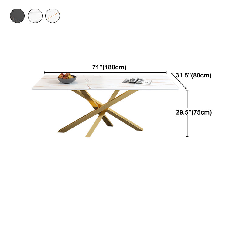 Luxury Sintered Stone Top Dining Table Rectangle Table with Metal Pedestal Clearhalo 'Dining Tables & Seating' 'Dining Tables' 'dining_table' 'furn' 'furn_dining_table' 'Furniture' 'furniture_dining_table' 'Kitchen & Dining Furniture' 'kitchen' 'kitchen_dining_table' 4707042