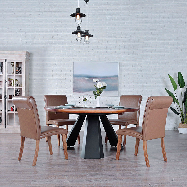 Round Folding Table in Brown Modern Solid Wood Convertible Dining Table 39.4"L x 39.4"W x 29.5"H Clearhalo 'Dining Tables & Seating' 'Dining Tables' 'dining_table' 'Furniture' 'furniture_dining_table' 'Kitchen & Dining Furniture' 'kitchen' 'kitchen_dining_table' 4707045