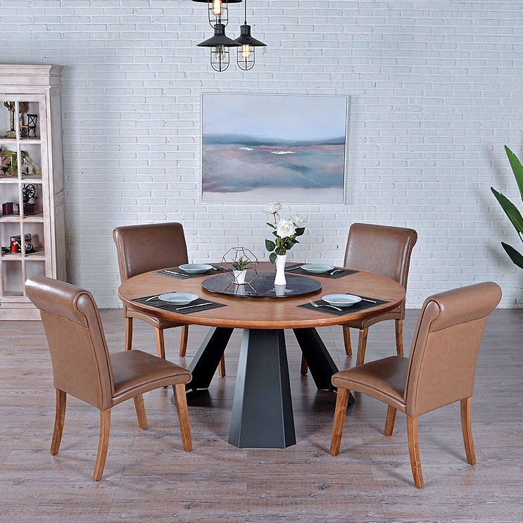 Round Folding Table in Brown Modern Solid Wood Convertible Dining Table 55.1"L x 55.1"W x 29.5"H Clearhalo 'Dining Tables & Seating' 'Dining Tables' 'dining_table' 'Furniture' 'furniture_dining_table' 'Kitchen & Dining Furniture' 'kitchen' 'kitchen_dining_table' 4707046