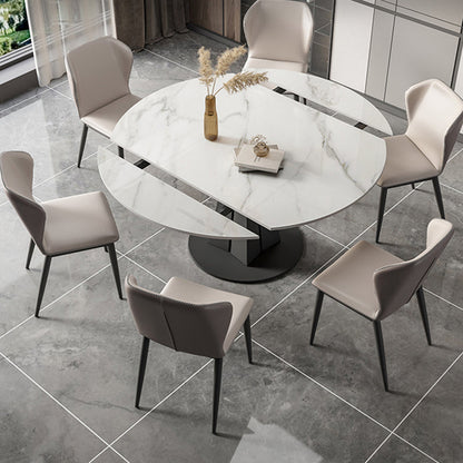 Modern Sintered Stone Top Dining Table Extendable Round Table with Pedestal Base White Black 47.2"L x 47.2"W x 29.5"H Clearhalo 'Dining Tables & Seating' 'Dining Tables' 'dining_table' 'furn' 'furn_dining_table' 'Furniture' 'furniture_dining_table' 'Kitchen & Dining Furniture' 'kitchen' 'kitchen_dining_table' 4707065