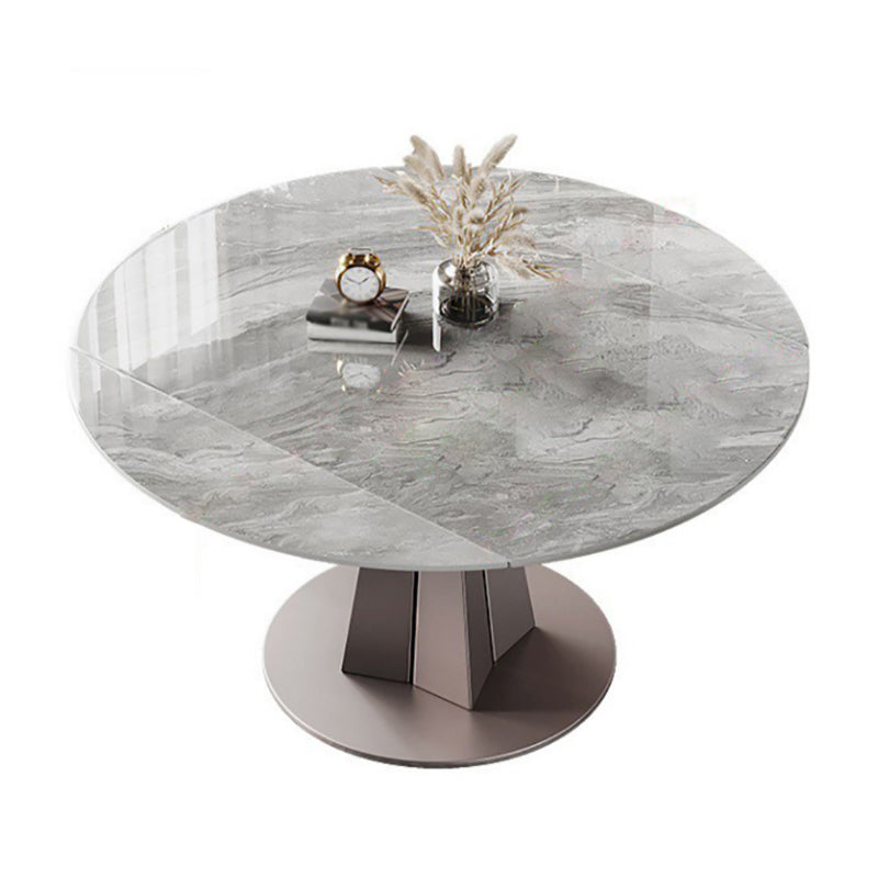 Modern Sintered Stone Top Dining Table Extendable Round Table with Pedestal Base Gray Gold Clearhalo 'Dining Tables & Seating' 'Dining Tables' 'dining_table' 'furn' 'furn_dining_table' 'Furniture' 'furniture_dining_table' 'Kitchen & Dining Furniture' 'kitchen' 'kitchen_dining_table' 4707066
