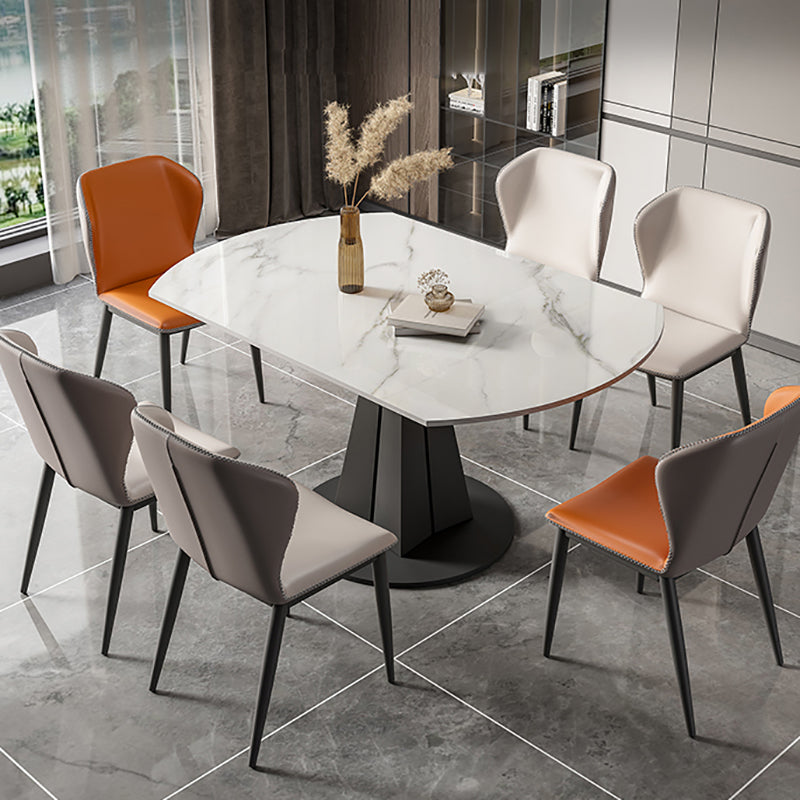 Modern Sintered Stone Top Dining Table Extendable Round Table with Pedestal Base White Black 51.2"L x 51.2"W x 29.5"H Clearhalo 'Dining Tables & Seating' 'Dining Tables' 'dining_table' 'furn' 'furn_dining_table' 'Furniture' 'furniture_dining_table' 'Kitchen & Dining Furniture' 'kitchen' 'kitchen_dining_table' 4707068