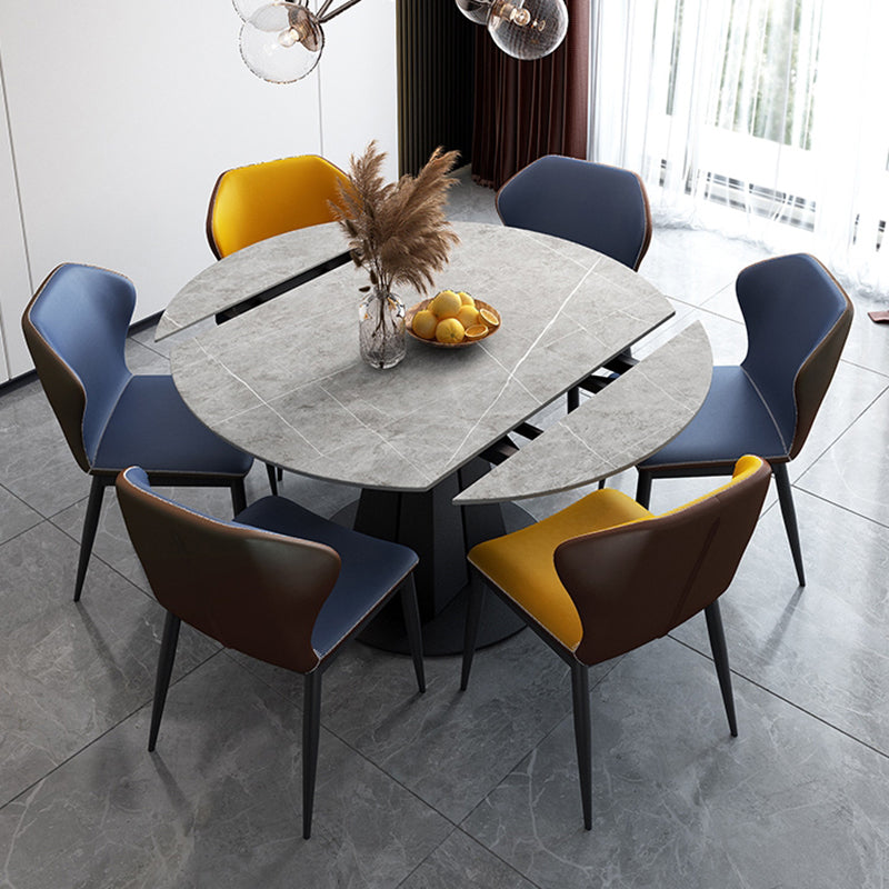 Modern Sintered Stone Top Dining Table Extendable Round Table with Pedestal Base Gray Black Clearhalo 'Dining Tables & Seating' 'Dining Tables' 'dining_table' 'furn' 'furn_dining_table' 'Furniture' 'furniture_dining_table' 'Kitchen & Dining Furniture' 'kitchen' 'kitchen_dining_table' 4707069