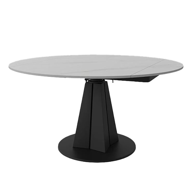 Modern Sintered Stone Top Dining Table Extendable Round Table with Pedestal Base White Black Clearhalo 'Dining Tables & Seating' 'Dining Tables' 'dining_table' 'furn' 'furn_dining_table' 'Furniture' 'furniture_dining_table' 'Kitchen & Dining Furniture' 'kitchen' 'kitchen_dining_table' 4707070