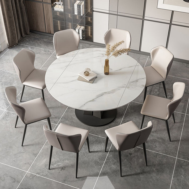 Modern Sintered Stone Top Dining Table Extendable Round Table with Pedestal Base Clearhalo 'Dining Tables & Seating' 'Dining Tables' 'dining_table' 'furn' 'furn_dining_table' 'Furniture' 'furniture_dining_table' 'Kitchen & Dining Furniture' 'kitchen' 'kitchen_dining_table' 4707075