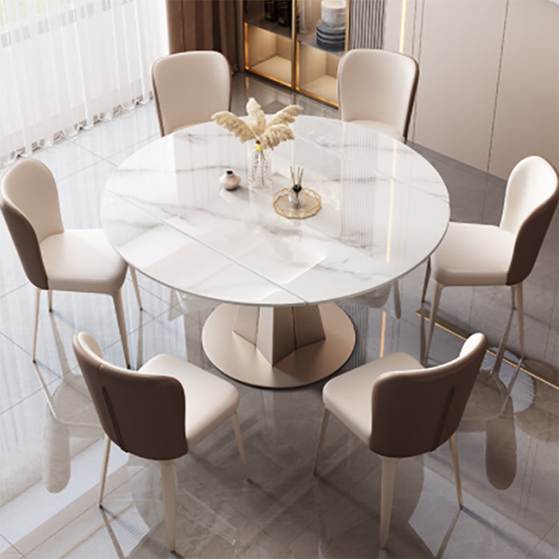 Modern Sintered Stone Top Dining Table Extendable Round Table with Pedestal Base Clearhalo 'Dining Tables & Seating' 'Dining Tables' 'dining_table' 'furn' 'furn_dining_table' 'Furniture' 'furniture_dining_table' 'Kitchen & Dining Furniture' 'kitchen' 'kitchen_dining_table' 4707076