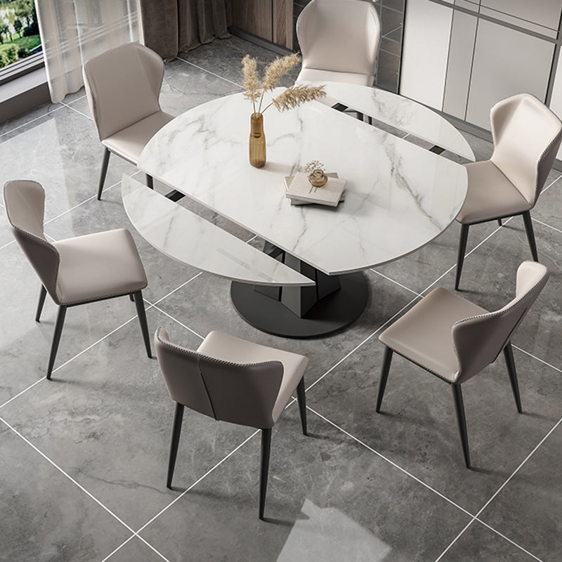 Modern Sintered Stone Top Dining Table Extendable Round Table with Pedestal Base Clearhalo 'Dining Tables & Seating' 'Dining Tables' 'dining_table' 'furn' 'furn_dining_table' 'Furniture' 'furniture_dining_table' 'Kitchen & Dining Furniture' 'kitchen' 'kitchen_dining_table' 4707077