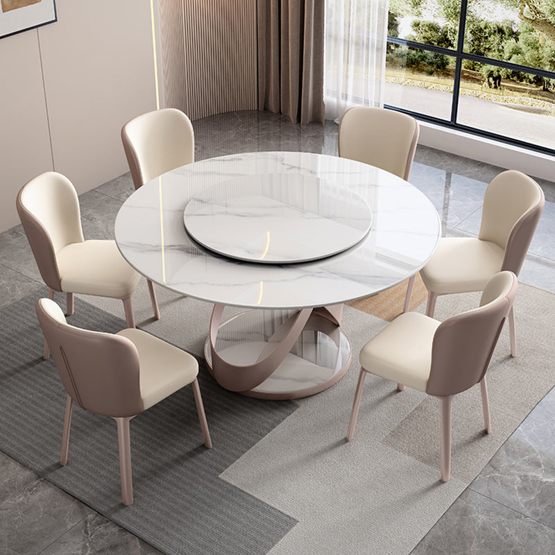 Modern Sintered Stone Dining Table Pedestal Casual Dining Table White Without Chairs Clearhalo 'Dining Tables & Seating' 'Dining Tables' 'dining_table' 'furn' 'furn_dining_table' 'Furniture' 'furniture_dining_table' 'Kitchen & Dining Furniture' 'kitchen' 'kitchen_dining_table' 4707082