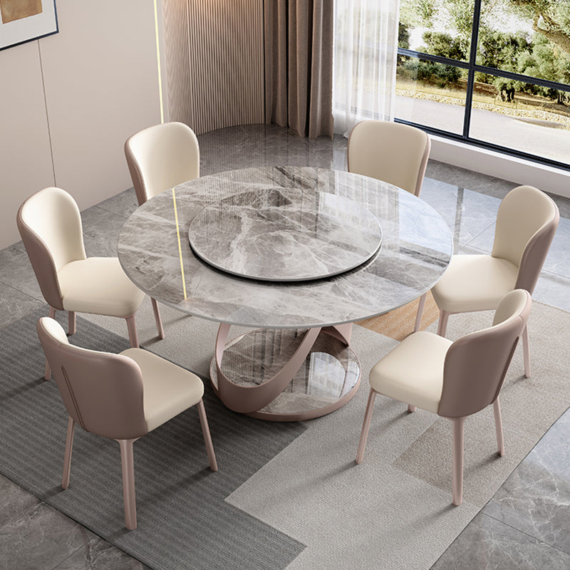 Modern Sintered Stone Dining Table Pedestal Casual Dining Table Gray Without Chairs Clearhalo 'Dining Tables & Seating' 'Dining Tables' 'dining_table' 'furn' 'furn_dining_table' 'Furniture' 'furniture_dining_table' 'Kitchen & Dining Furniture' 'kitchen' 'kitchen_dining_table' 4707083