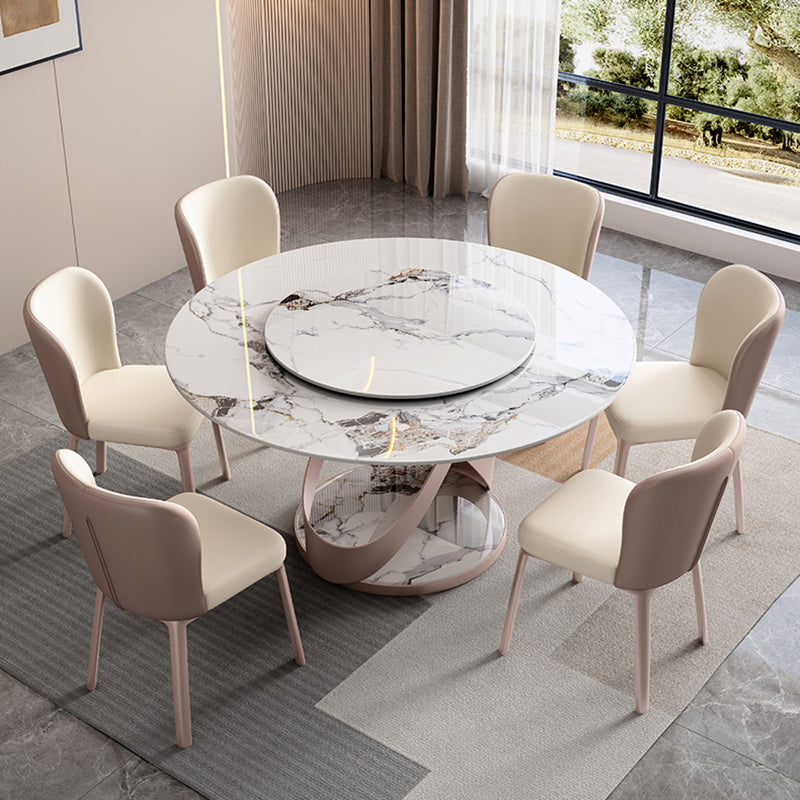 Modern Sintered Stone Dining Table Pedestal Casual Dining Table White Grey Without Chairs Clearhalo 'Dining Tables & Seating' 'Dining Tables' 'dining_table' 'furn' 'furn_dining_table' 'Furniture' 'furniture_dining_table' 'Kitchen & Dining Furniture' 'kitchen' 'kitchen_dining_table' 4707085