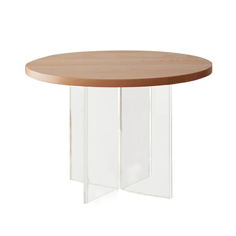 Pine and Acrylic Round Dining Table Modern Natural Dinner Table Kitchen Home Pedestal Without Chairs Clearhalo 'Dining Tables & Seating' 'Dining Tables' 'dining_table' 'furn' 'furn_dining_table' 'Furniture' 'furniture_dining_table' 'Kitchen & Dining Furniture' 'kitchen' 'kitchen_dining_table' 4707145