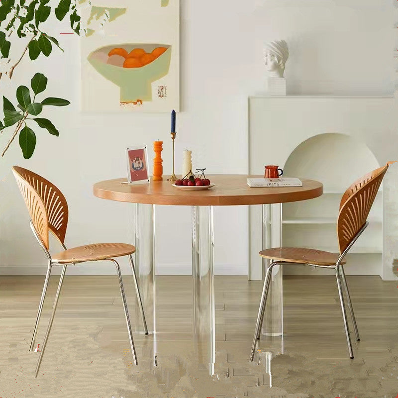 Pine and Acrylic Round Dining Table Modern Natural Dinner Table Kitchen Home Clearhalo 'Dining Tables & Seating' 'Dining Tables' 'dining_table' 'furn' 'furn_dining_table' 'Furniture' 'furniture_dining_table' 'Kitchen & Dining Furniture' 'kitchen' 'kitchen_dining_table' 4707152