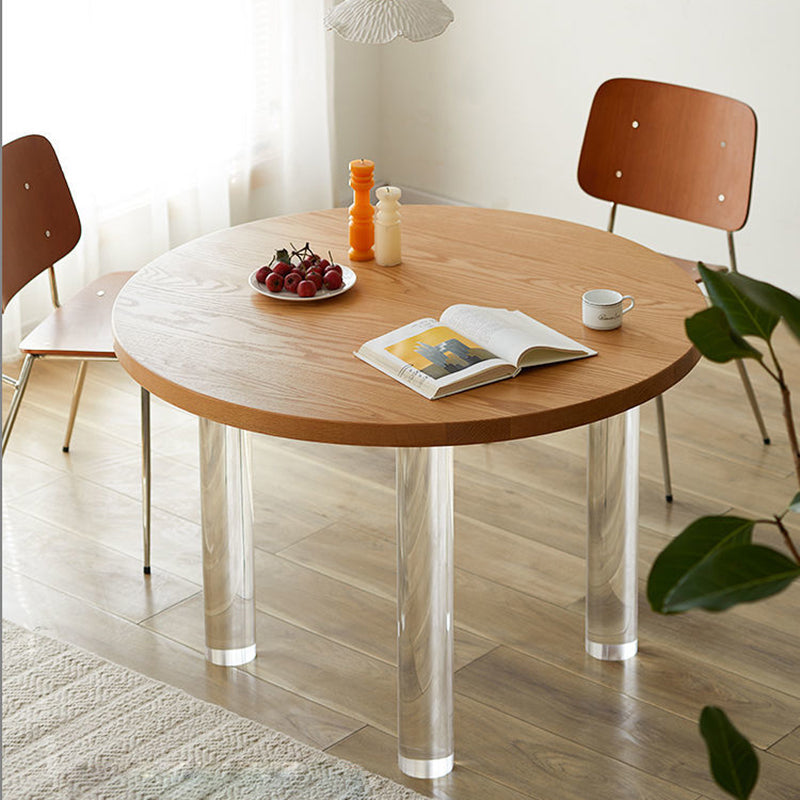 Pine and Acrylic Round Dining Table Modern Natural Dinner Table Kitchen Home Clearhalo 'Dining Tables & Seating' 'Dining Tables' 'dining_table' 'furn' 'furn_dining_table' 'Furniture' 'furniture_dining_table' 'Kitchen & Dining Furniture' 'kitchen' 'kitchen_dining_table' 4707153