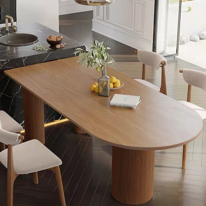 Modern Solid Wood Dining Table 3 Legs Dining Table for Home Use Natural 63"L x 27.6"W x 29.5"H Without Chairs Clearhalo 'Dining Tables & Seating' 'Dining Tables' 'dining_table' 'furn' 'furn_dining_table' 'Furniture' 'furniture_dining_table' 'Kitchen & Dining Furniture' 'kitchen' 'kitchen_dining_table' 4707194