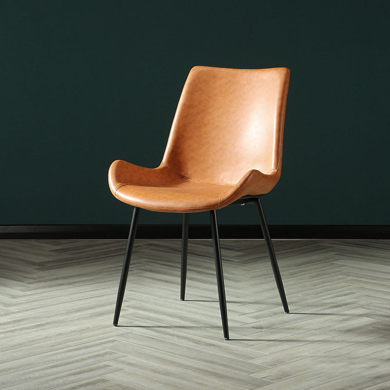 Industrial Design Faux Leather Side Chair Solid Back Chair for Home Brown 1 Piece Clearhalo 'Dining Chairs' 'Dining Tables & Seating' 'dining_chair' 'furn' 'furn_dining_chair' 'Furniture' 'furniture_dining_chair' 'Kitchen & Dining Furniture' 4707217