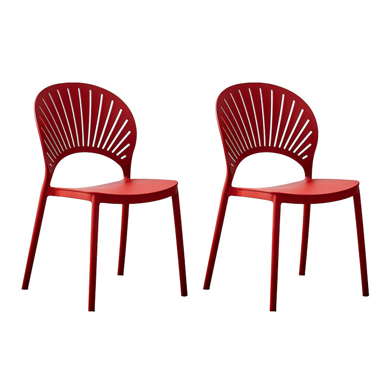 Contemporary Open Stacking Side Chair Matte Finish Plastic Dining Chair Burgundy 2 Piece Set Clearhalo 'Dining Chairs' 'Dining Tables & Seating' 'dining_chair' 'furn' 'furn_dining_chair' 'Furniture' 'furniture_dining_chair' 'Kitchen & Dining Furniture' 4707237