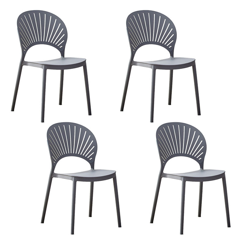 Contemporary Open Stacking Side Chair Matte Finish Plastic Dining Chair Grey 4 Piece Set Clearhalo 'Dining Chairs' 'Dining Tables & Seating' 'dining_chair' 'furn' 'furn_dining_chair' 'Furniture' 'furniture_dining_chair' 'Kitchen & Dining Furniture' 4707251