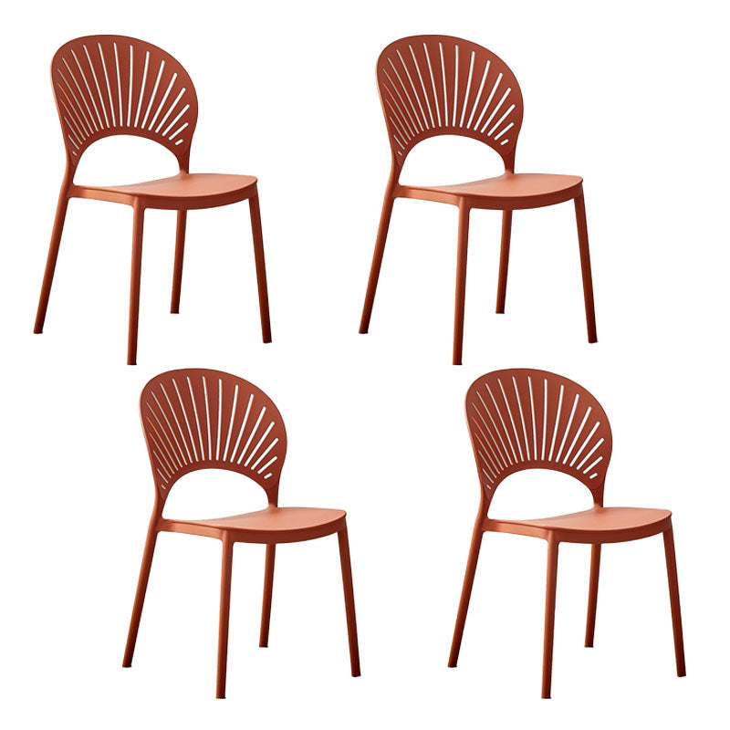 Contemporary Open Stacking Side Chair Matte Finish Plastic Dining Chair Brown 4 Piece Set Clearhalo 'Dining Chairs' 'Dining Tables & Seating' 'dining_chair' 'furn' 'furn_dining_chair' 'Furniture' 'furniture_dining_chair' 'Kitchen & Dining Furniture' 4707267