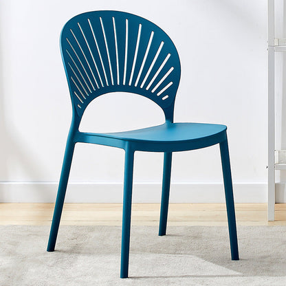 Contemporary Open Stacking Side Chair Matte Finish Plastic Dining Chair Peacock Blue 1 Piece Clearhalo 'Dining Chairs' 'Dining Tables & Seating' 'dining_chair' 'furn' 'furn_dining_chair' 'Furniture' 'furniture_dining_chair' 'Kitchen & Dining Furniture' 4707274