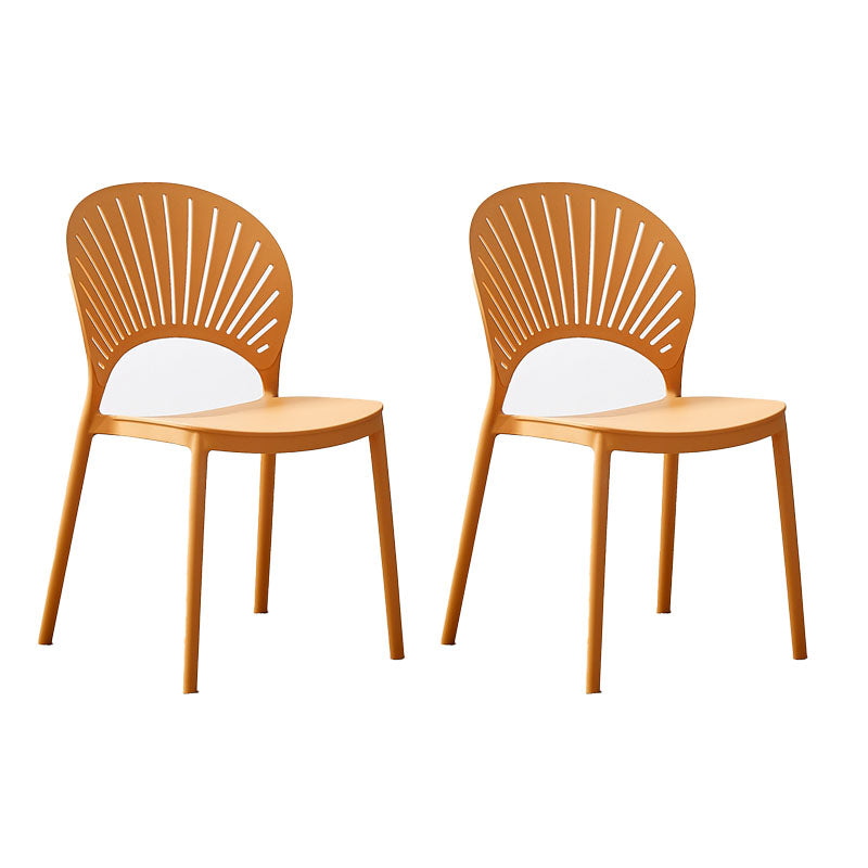 Contemporary Open Stacking Side Chair Matte Finish Plastic Dining Chair Orange 2 Piece Set Clearhalo 'Dining Chairs' 'Dining Tables & Seating' 'dining_chair' 'furn' 'furn_dining_chair' 'Furniture' 'furniture_dining_chair' 'Kitchen & Dining Furniture' 4707278