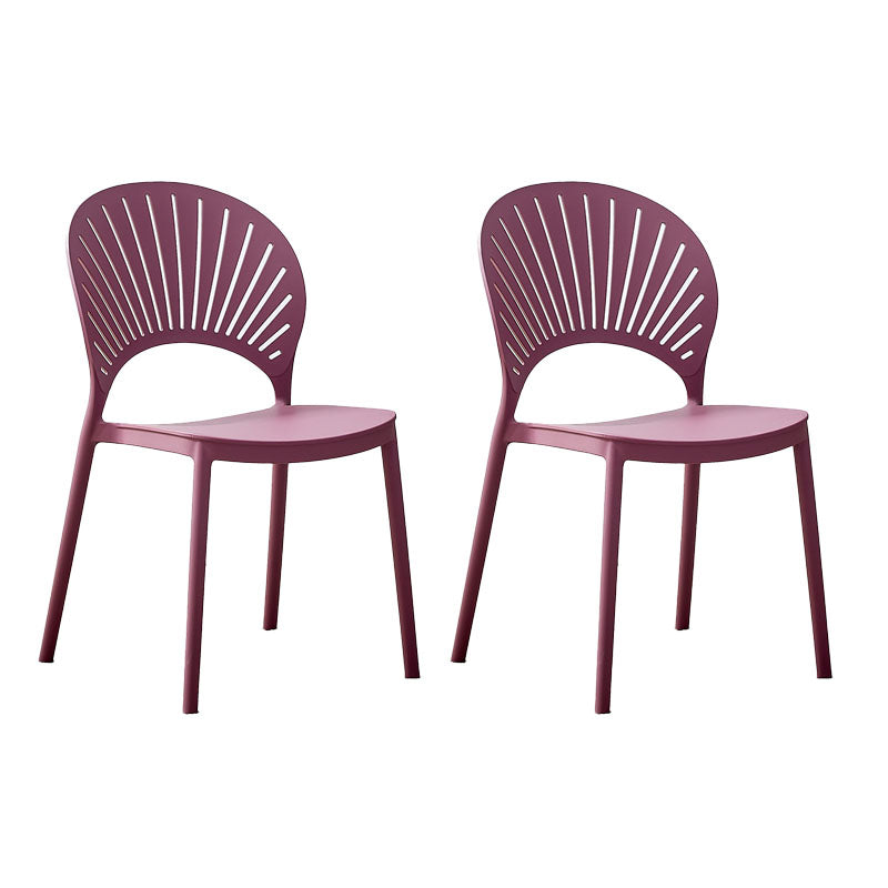 Contemporary Open Stacking Side Chair Matte Finish Plastic Dining Chair Purple 2 Piece Set Clearhalo 'Dining Chairs' 'Dining Tables & Seating' 'dining_chair' 'furn' 'furn_dining_chair' 'Furniture' 'furniture_dining_chair' 'Kitchen & Dining Furniture' 4707281