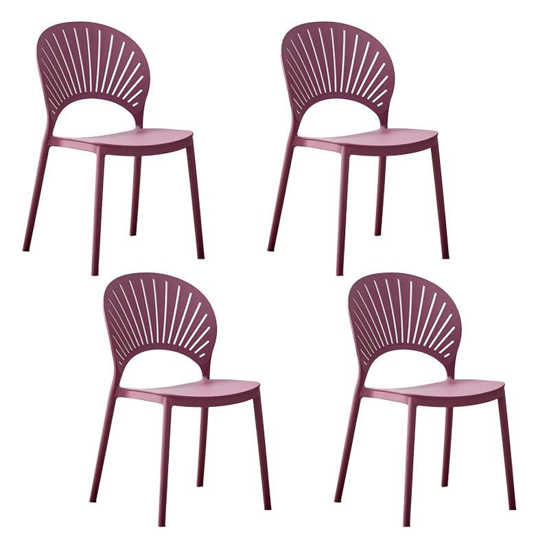 Contemporary Open Stacking Side Chair Matte Finish Plastic Dining Chair Purple 4 Piece Set Clearhalo 'Dining Chairs' 'Dining Tables & Seating' 'dining_chair' 'furn' 'furn_dining_chair' 'Furniture' 'furniture_dining_chair' 'Kitchen & Dining Furniture' 4707282