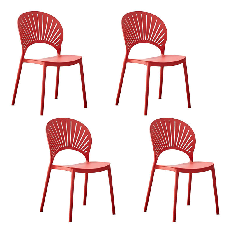 Contemporary Open Stacking Side Chair Matte Finish Plastic Dining Chair Watermelon Red 4 Piece Set Clearhalo 'Dining Chairs' 'Dining Tables & Seating' 'dining_chair' 'furn' 'furn_dining_chair' 'Furniture' 'furniture_dining_chair' 'Kitchen & Dining Furniture' 4707288
