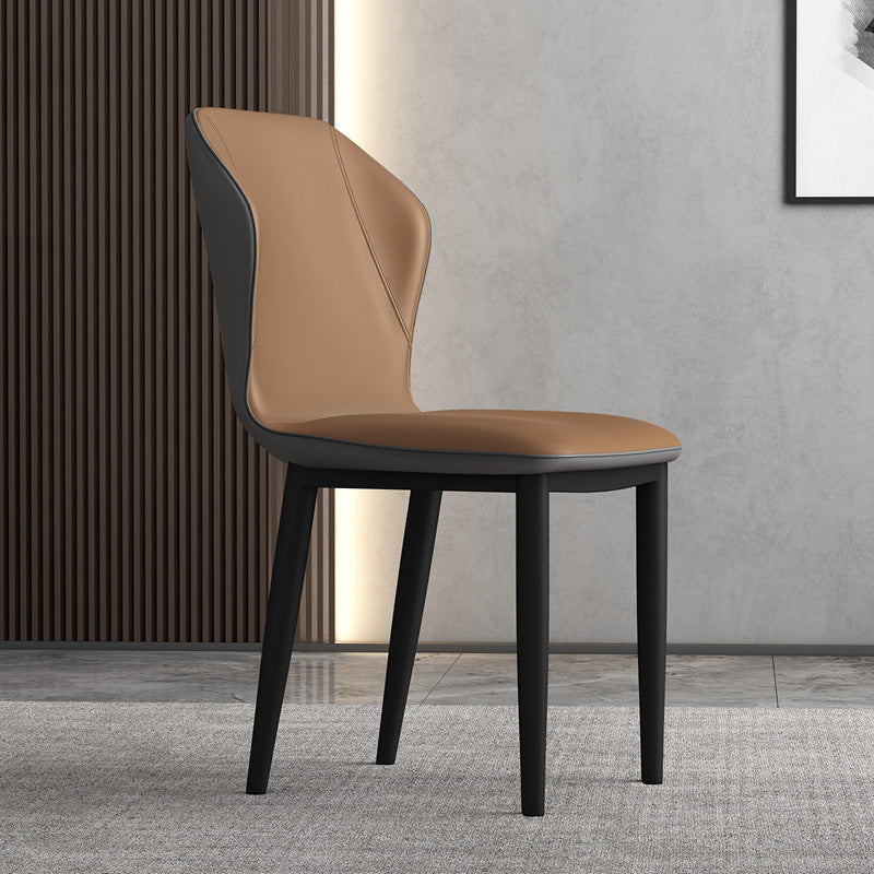 Contemporary Upholstered Wingback Side Chair Matte Finish Home Dining Chair Khaki 1 Piece Clearhalo 'Dining Chairs' 'Dining Tables & Seating' 'dining_chair' 'furn' 'furn_dining_chair' 'Furniture' 'furniture_dining_chair' 'Kitchen & Dining Furniture' 4707423