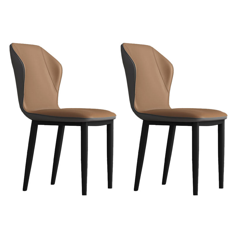 Contemporary Upholstered Wingback Side Chair Matte Finish Home Dining Chair Khaki 2 Piece Set Clearhalo 'Dining Chairs' 'Dining Tables & Seating' 'dining_chair' 'furn' 'furn_dining_chair' 'Furniture' 'furniture_dining_chair' 'Kitchen & Dining Furniture' 4707425
