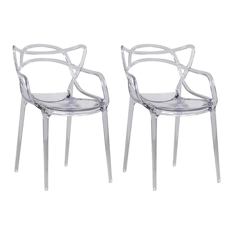 Scandinavian Design Open Back Arm Dining Chairs Plastic Side Chair Clear 2 Piece Set Clearhalo 'Dining Chairs' 'Dining Tables & Seating' 'dining_chair' 'furn' 'furn_dining_chair' 'Furniture' 'furniture_dining_chair' 'Kitchen & Dining Furniture' 4707474