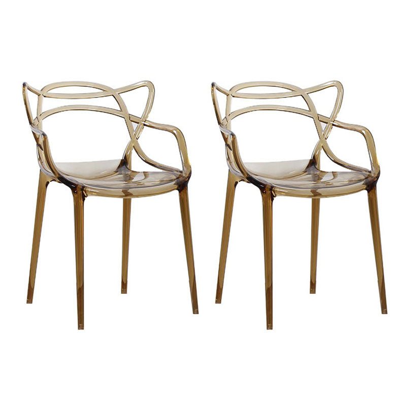 Scandinavian Design Open Back Arm Dining Chairs Plastic Side Chair Amber 2 Piece Set Clearhalo 'Dining Chairs' 'Dining Tables & Seating' 'dining_chair' 'furn' 'furn_dining_chair' 'Furniture' 'furniture_dining_chair' 'Kitchen & Dining Furniture' 4707486