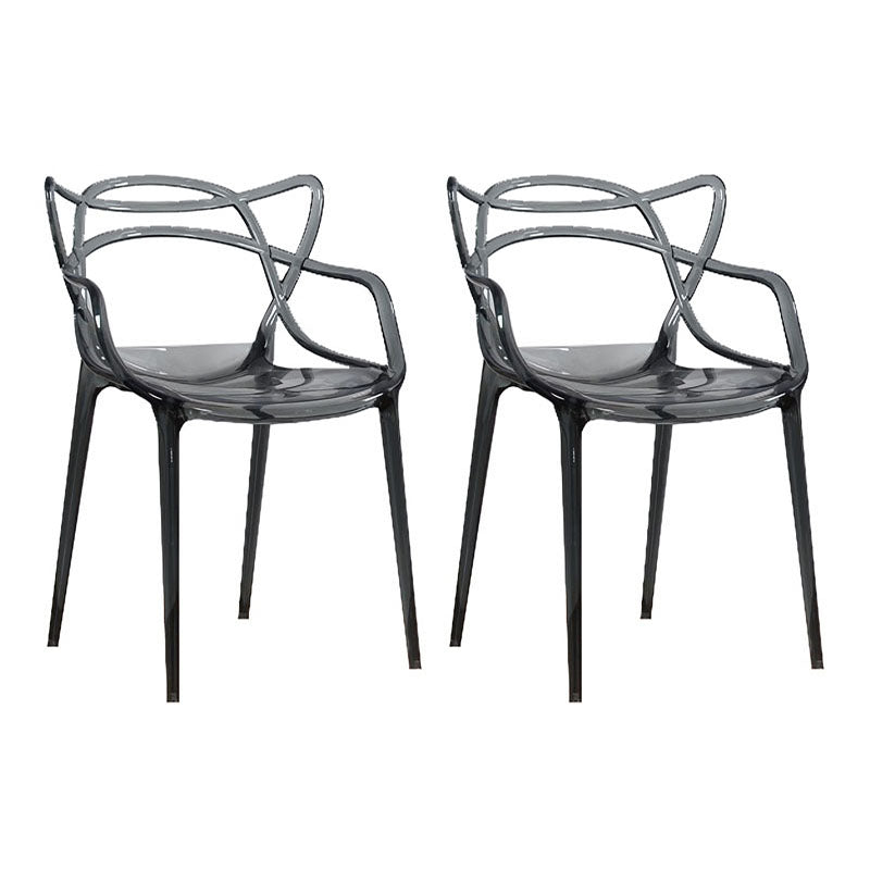 Scandinavian Design Open Back Arm Dining Chairs Plastic Side Chair Smoke Gray 2 Piece Set Clearhalo 'Dining Chairs' 'Dining Tables & Seating' 'dining_chair' 'furn' 'furn_dining_chair' 'Furniture' 'furniture_dining_chair' 'Kitchen & Dining Furniture' 4707493