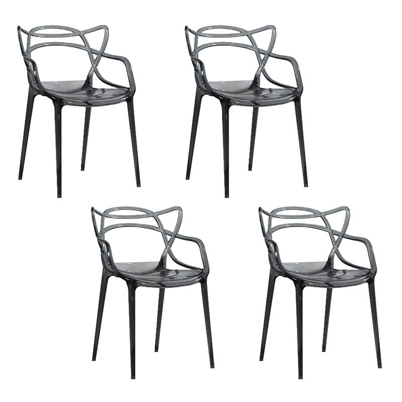 Scandinavian Design Open Back Arm Dining Chairs Plastic Side Chair Smoke Gray 4 Piece Set Clearhalo 'Dining Chairs' 'Dining Tables & Seating' 'dining_chair' 'furn' 'furn_dining_chair' 'Furniture' 'furniture_dining_chair' 'Kitchen & Dining Furniture' 4707494
