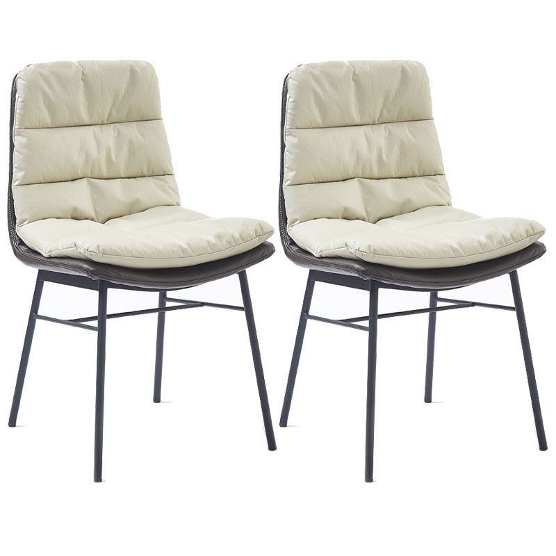 Contemporary Dining Chair Armless Chairs with Metal Legs for Kitchen Off-White 2 Piece Set Clearhalo 'Dining Chairs' 'Dining Tables & Seating' 'dining_chair' 'furn' 'furn_dining_chair' 'Furniture' 'furniture_dining_chair' 'Kitchen & Dining Furniture' 4707513
